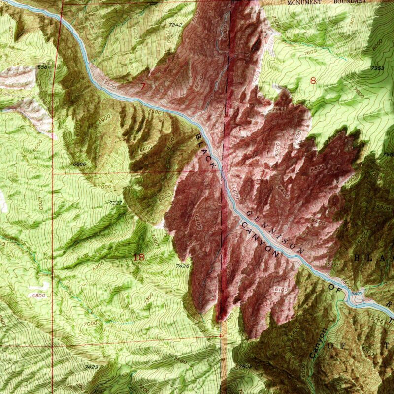 Red Rock Canyon Map 1955, Topography :Shaded relief map – flat print (not a 3D raised map)