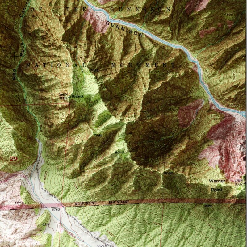 Red Rock Canyon Map 1955, Topography :Shaded relief map – flat print (not a 3D raised map)