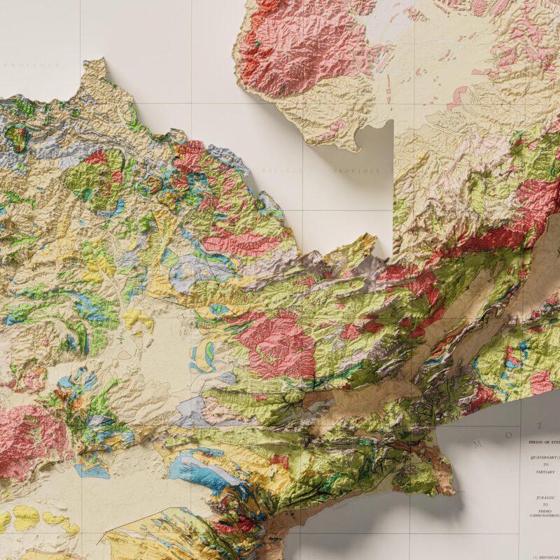 Zambia Map 1961, Geology :Shaded relief map – flat print (not a 3D raised map)