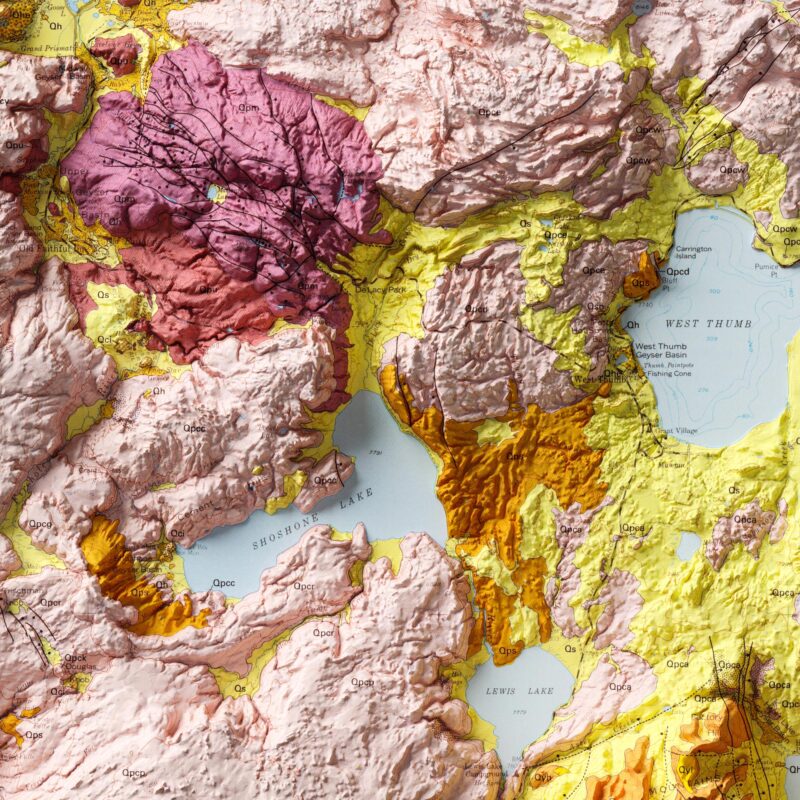Yellowstone Map 1972, Geology :Shaded relief map – flat print (not a 3D raised map)