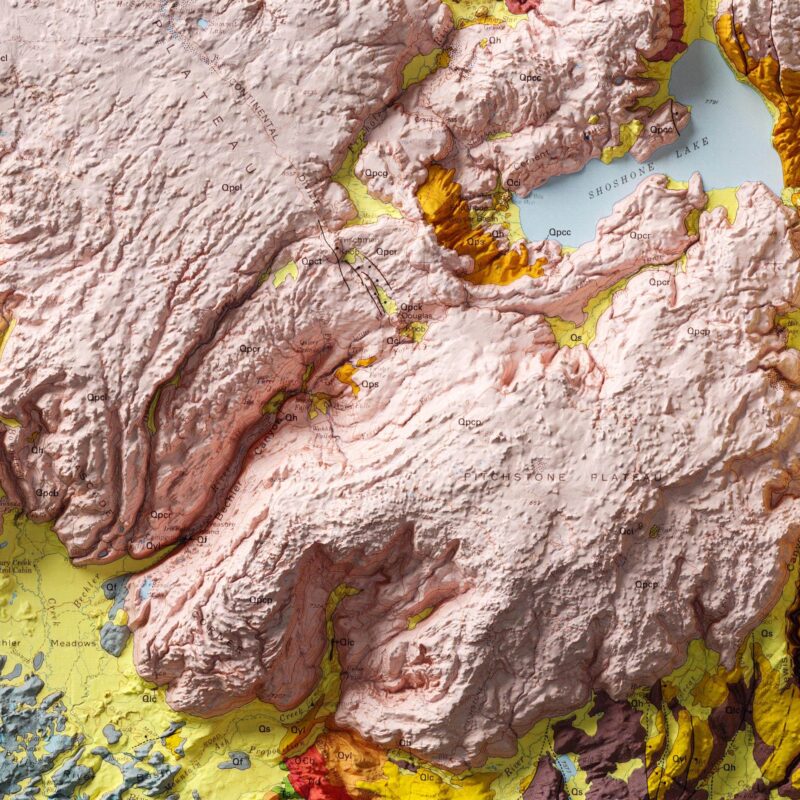 Yellowstone Map 1972, Geology :Shaded relief map – flat print (not a 3D raised map)