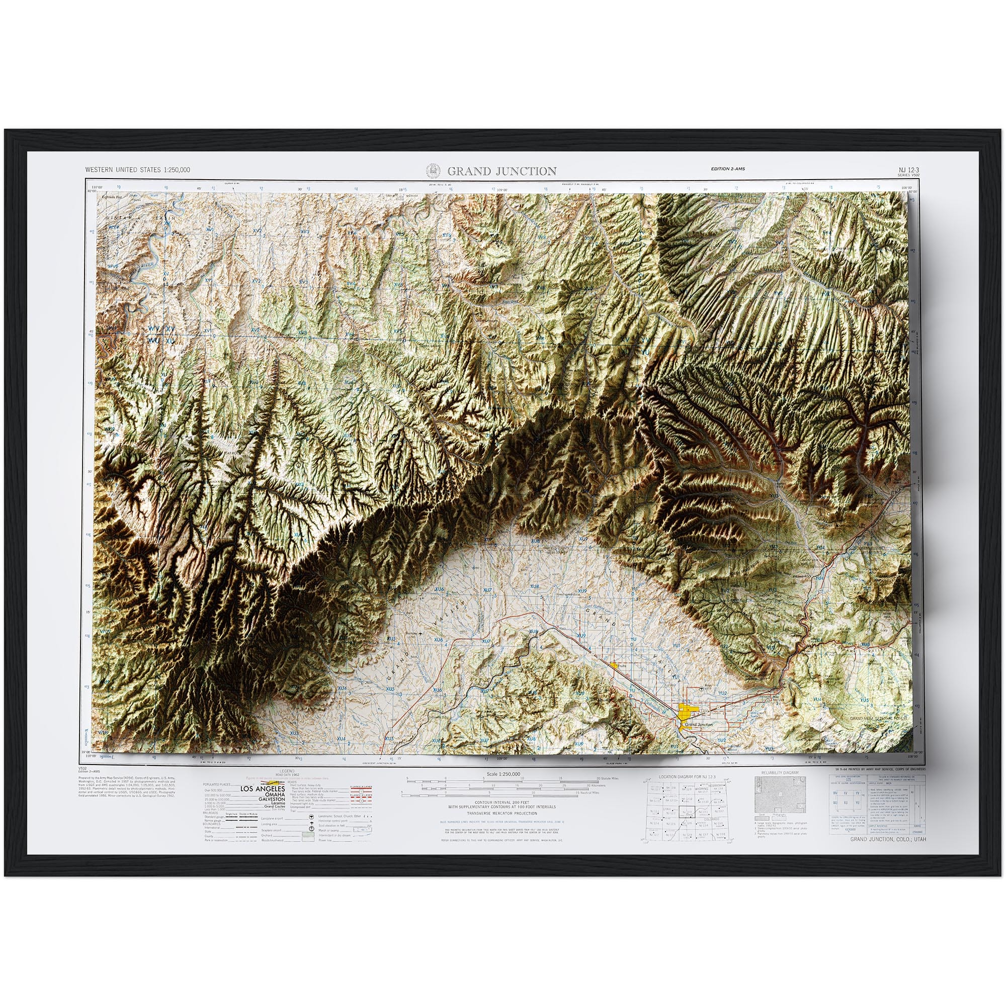 Grand Junction Mp 1962 :Shaded relief map – flat print (not a 3D raised map)