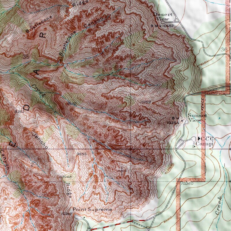Cedar Breaks National Monument Map 1936 :Shaded relief map – flat print (not a 3D raised map)
