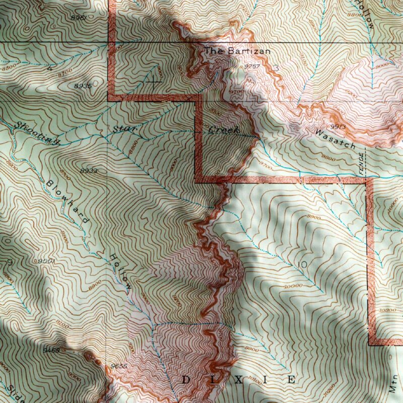 Cedar Breaks National Monument Map 1936 :Shaded relief map – flat print (not a 3D raised map)