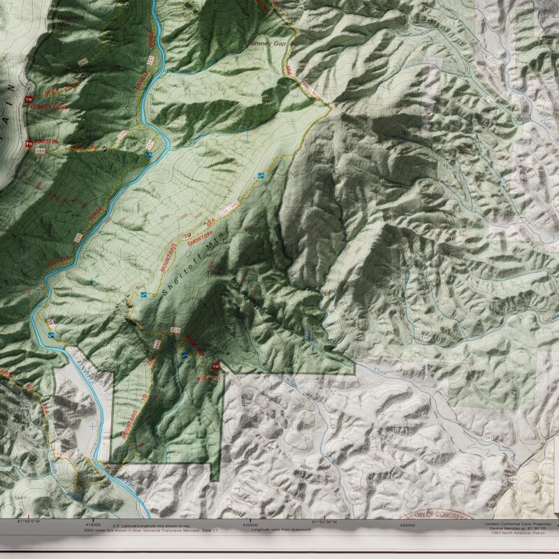 Linville Gorge Wilderness Map, Topographic :Shaded relief map – flat print (not a 3D raised map)